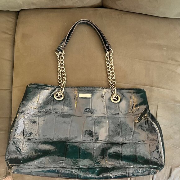 Kate Spade Knightsbridge Helena Croc Green Patent Leather Shoulder Bag - Picture 2 of 15